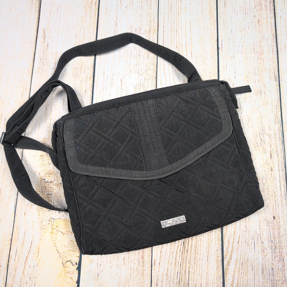 Vera Bradley Glenna Crossbody Bag Quilted Flapbook Messenger‎ Black Purse